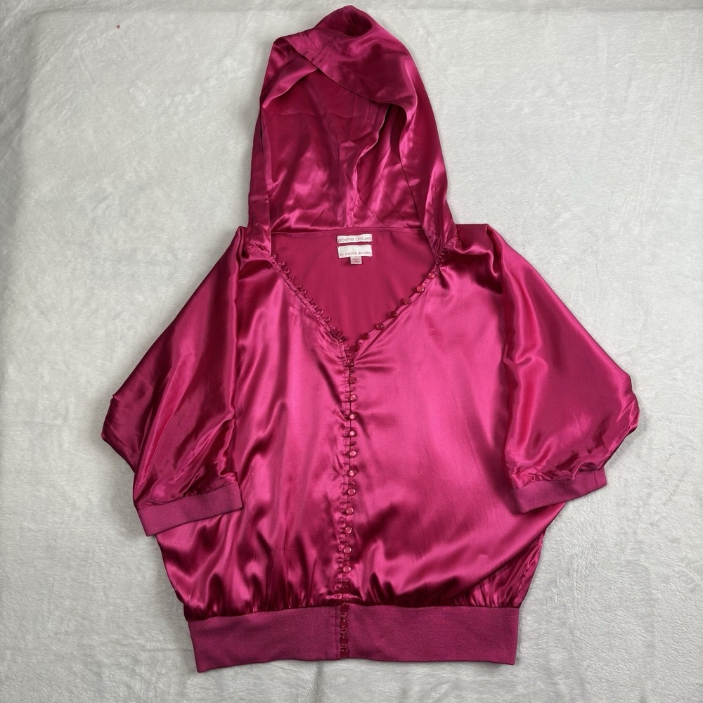 Ebene By Patrick Assuline Pink Short Sleeve Crop Hoodie Silk Women's Size‎ 3 - Picture 2 of 8